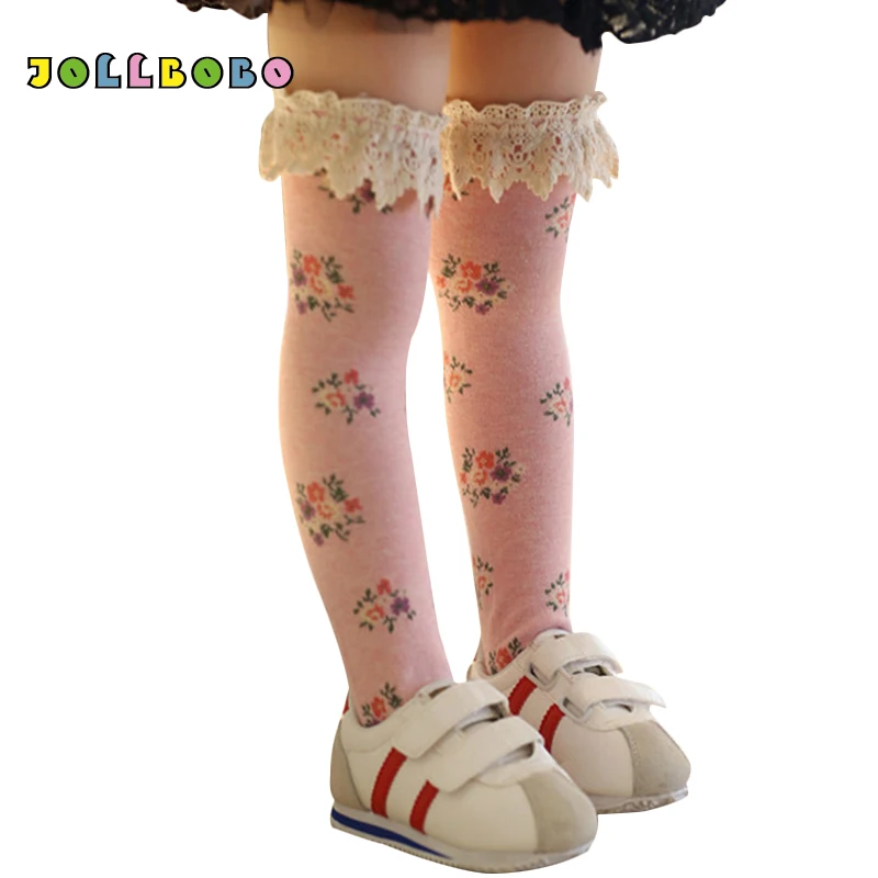 

Girls Knee High Socks with Lace Ruffle Princess Floral Print School Girl Cotton Christmas Long Socks for Kids 3-8T High Quality