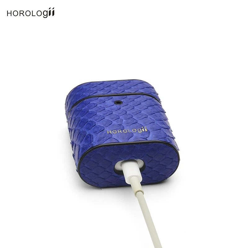 Horologii бесплатно персонализированные для кожи питона airpods чехол синий цвет Прямая поставка