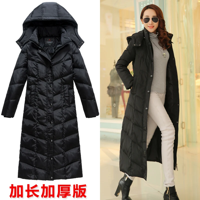 

new 2019 maxi long duck down coat hooded over-the-knee thickening thermal jacket winter black purple plus size 2xxl 3xxxl 4xxxxl