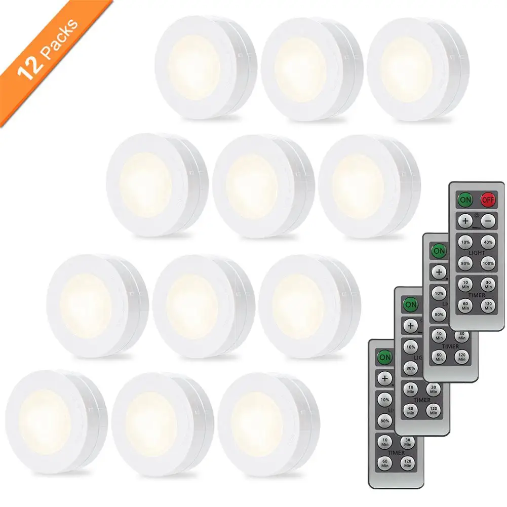LumiParty 12PCS Wireless LED Puck Night Light Set Dimmer Timer Battery Powered LightRemote Control Suitable for Kitchen Cabinet | Освещение