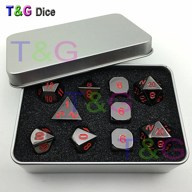 Black and Red Color Solid Metal Polyhedral Role Playing Game RPG Dice Set|set browser|set diceset prices |