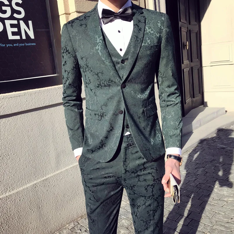 

Korean Style Mens Suit Single-breasted Business Casual Suit tailor slim fit Blazer wedding Blazers jacket pants vest sets