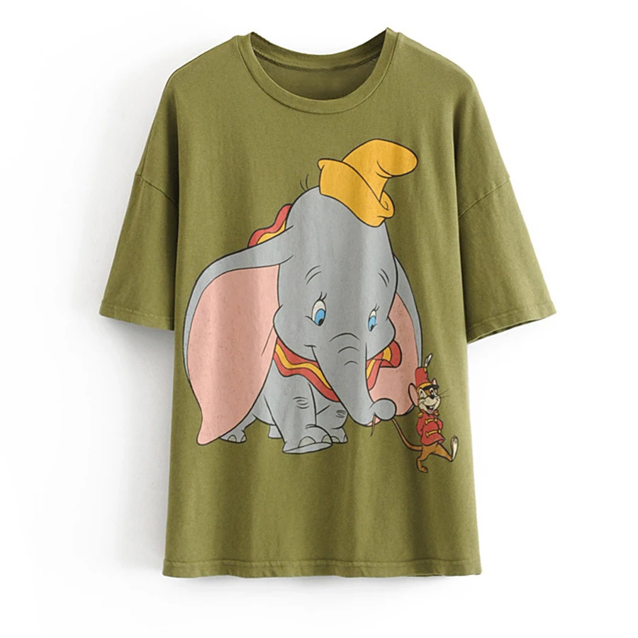 TEELYNN зеленая футболка с принтом Dumbo хлопковые женские свободные футболки