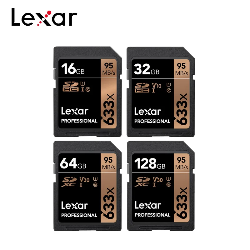 Lexar 633x SD карта, 32 ГБ, класс 10 высокая Скорость 95 МБ/с. UHS-I слот для карт памяти 64 Гб 128 V30 U3 для Full-HD с разрешением 4K видео Камера