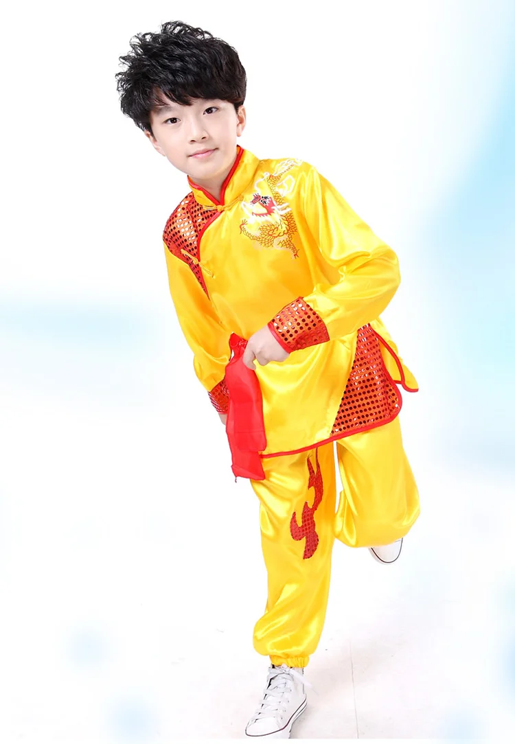 Китайский костюм красная Детская традиционная Униформа ушу для детей кунг фу