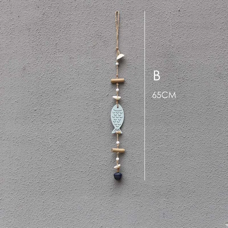 B Vintage Blue Fish Hangings Sea-maid Pendant With Drift Wood& Bells Wall Decoration Home Drop Ornaments Kids Room Decor New - Цвет: B