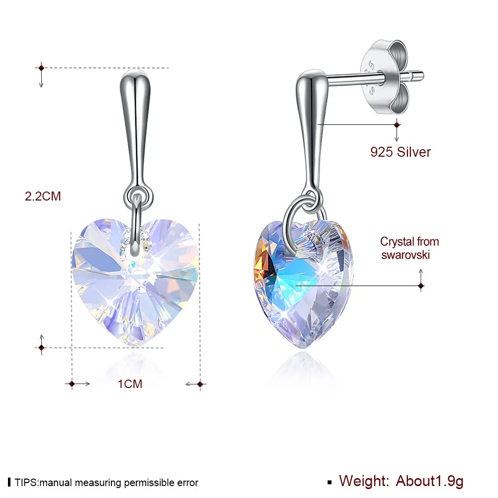LEKANI кристаллами от Swarovski золотой кристалл в форме сердца 100% серебряный серьги