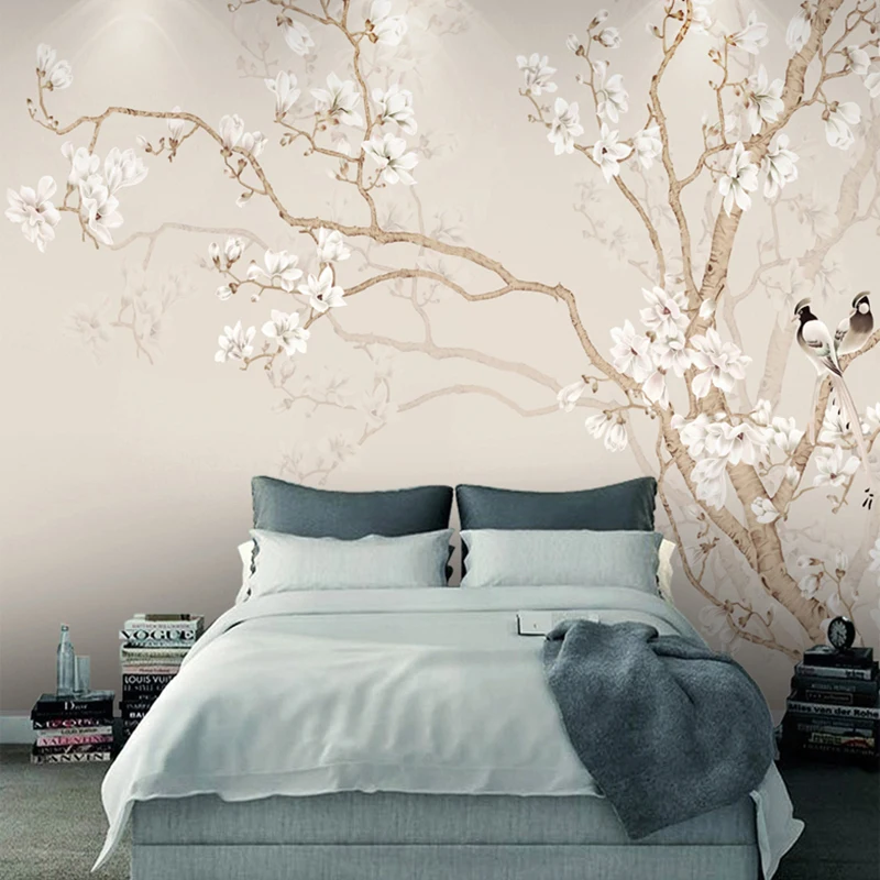 Custom Mural Wallpaper Modern Chinese Style Hand Painted Magnolia Flower Bird Photo Bedroom Papel De Parede Home Decor | Обустройство