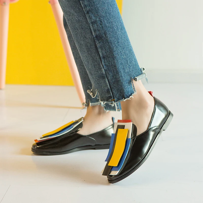 Brand Mixed Colors Flats Women Spring 2019 Big Size 32-43 Hot Sale Casual Low Heels Leather Shoes Woman Slip-on Date Shoe | Обувь