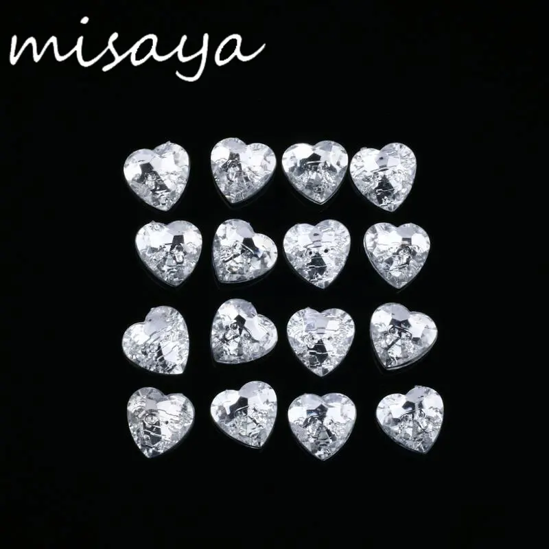 Misaya 100 шт. Серебристые пуговицы в форме сердца 15x15 мм 2 отверстия блестящие
