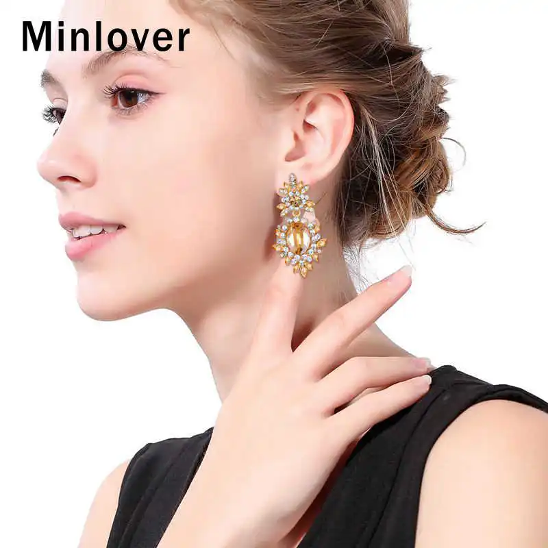 Minlover серебряный цвет кристалл цветок свадебные серьги для женщин роскошные