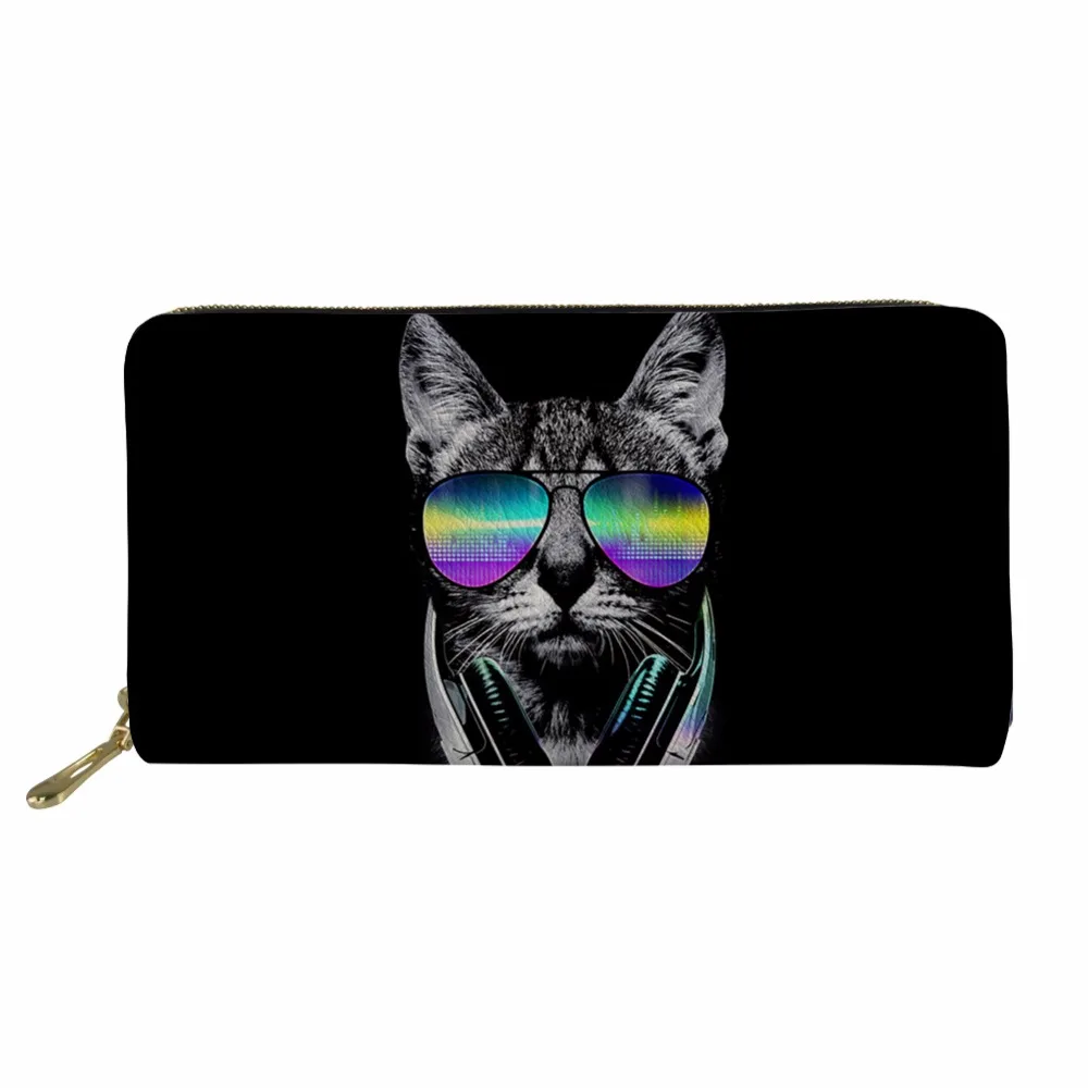 NOISYDESIGNS Kawaii кошелек на молнии с мультяшным котом и музыкальной нотой, многофункциональный Длинный кошелек из искусственной кожи, женская сумочка для карт