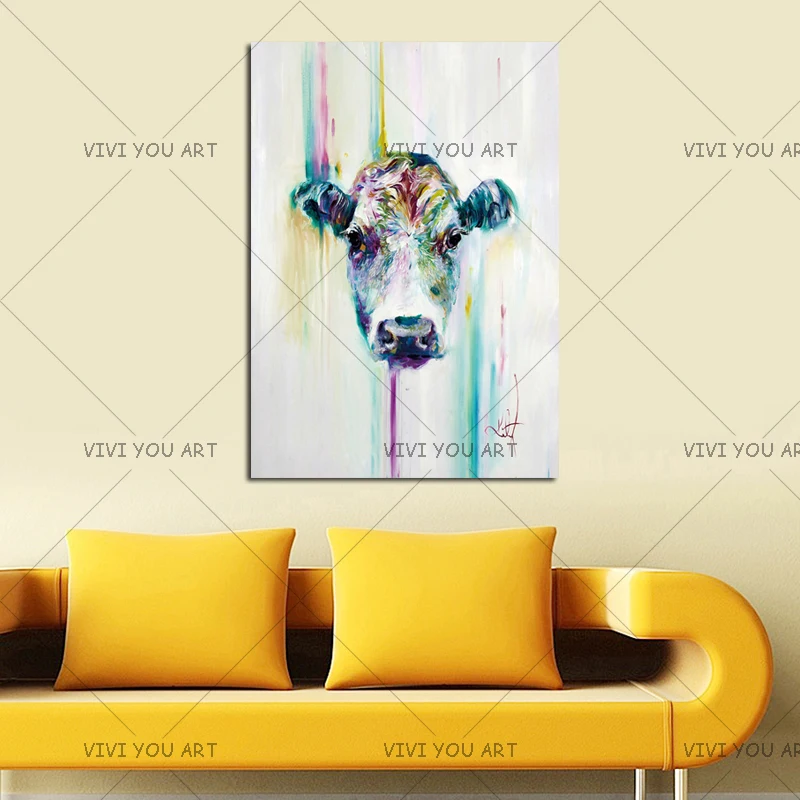 

Beautiful Big Paintings Handmade Wall Painting Color Cow Picture Canvas Abstract Home Decor Animals Oil Painting Hang Pictures
