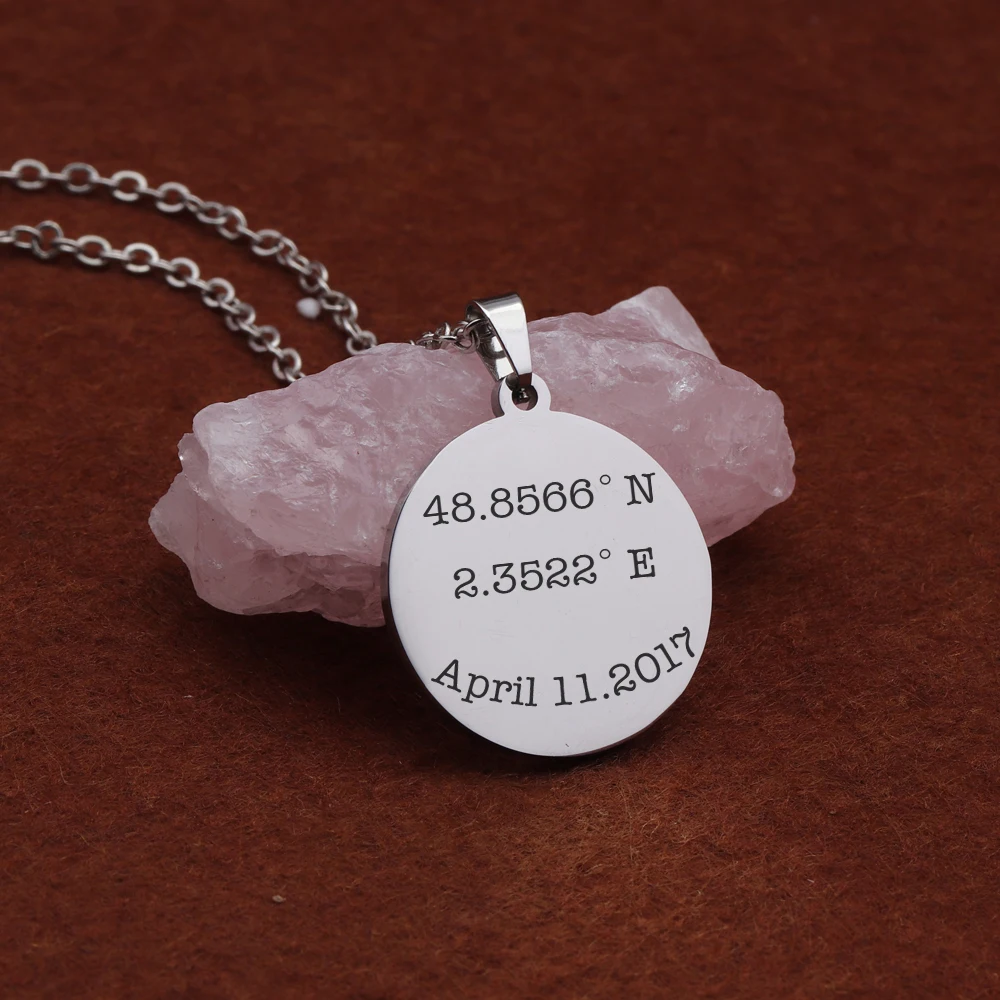 Новый Дизайн Зеркало Стиль координаты широта и долгота настройки кулон ожерелье