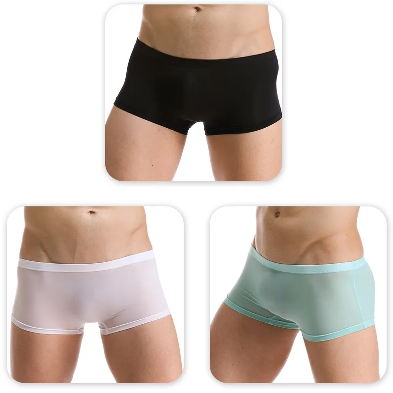Silk Boxer Underwear Нижнее белье для мужчин, фирменные Прозрачные Боксеры из эластана, шелковые, Sous Vete, для мужчин, t Homme, слипы, сексуальные, горячие, мужские с низкой посадкой, нижнее белье - Цвет: Silk Boxer Underwear