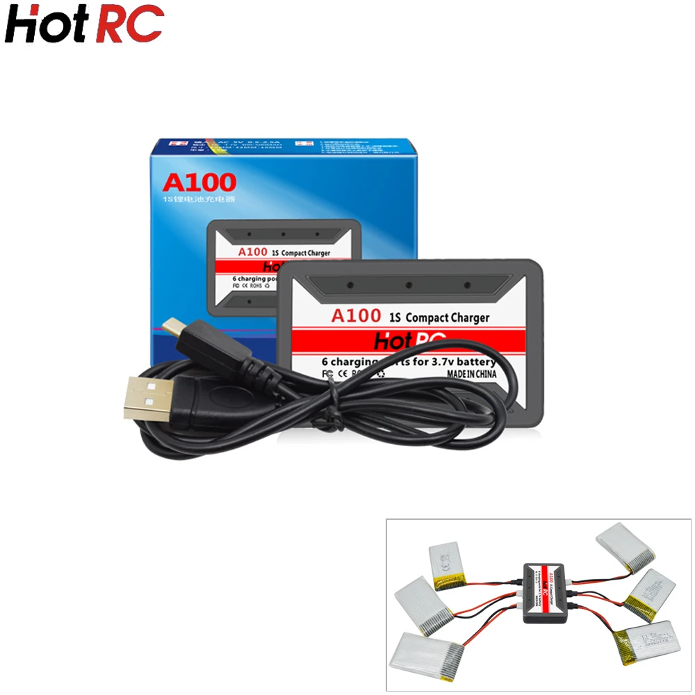 Зарядное устройство HotRc A100 6 в 1 3 7 В USB интерфейс портов для Hubsan X4 Q4 H107L H107C WLtoys JJCR
