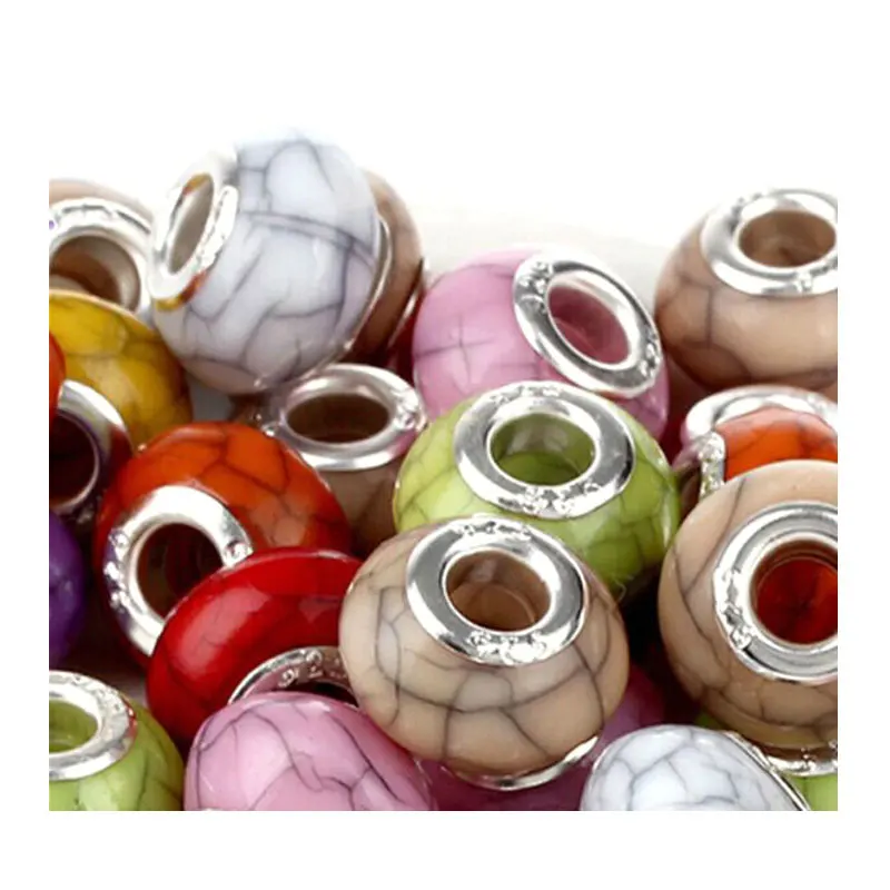 13mm Acrylic Charm European Beads Mixed Color Perles Big Hole Charms Fitting For Bracelet Jewelry Material 100 pcs AB-1 | Украшения и