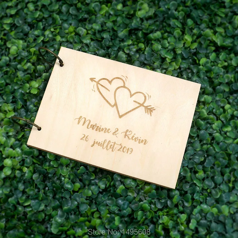 Свадебная книга с сердцами деревянная деревенская Гостевая фотоальбом для