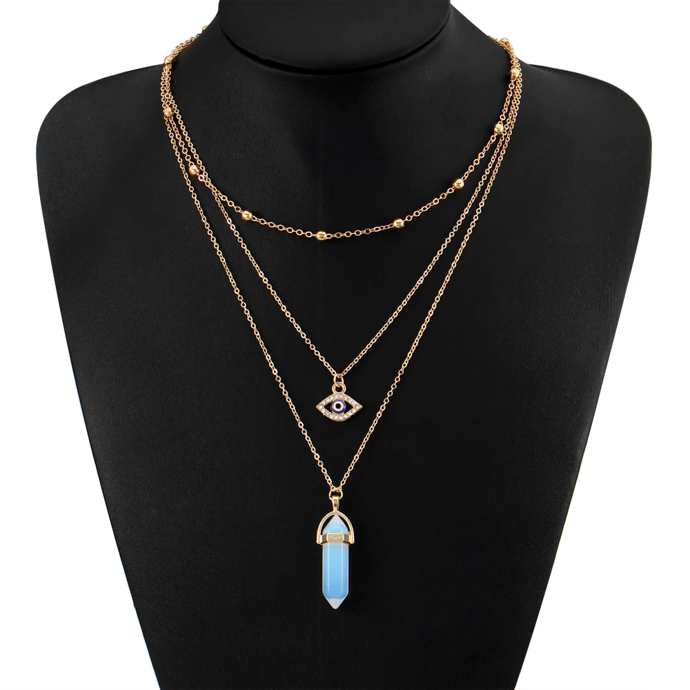 17 км богемное опаловое ожерелье-чокер для женщин Bijoux многослойная глазная подвеска в виде большого камня ожерелье бусы массивные украшения