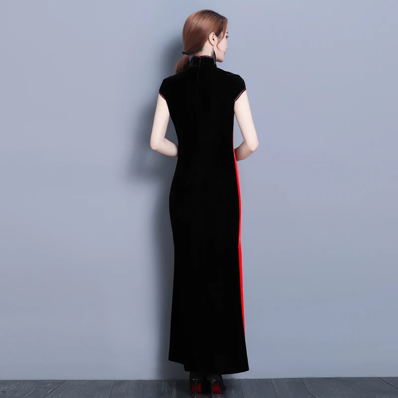 Женское китайское традиционное платье Cheongsam Золотое бархатное Ципао элегантное