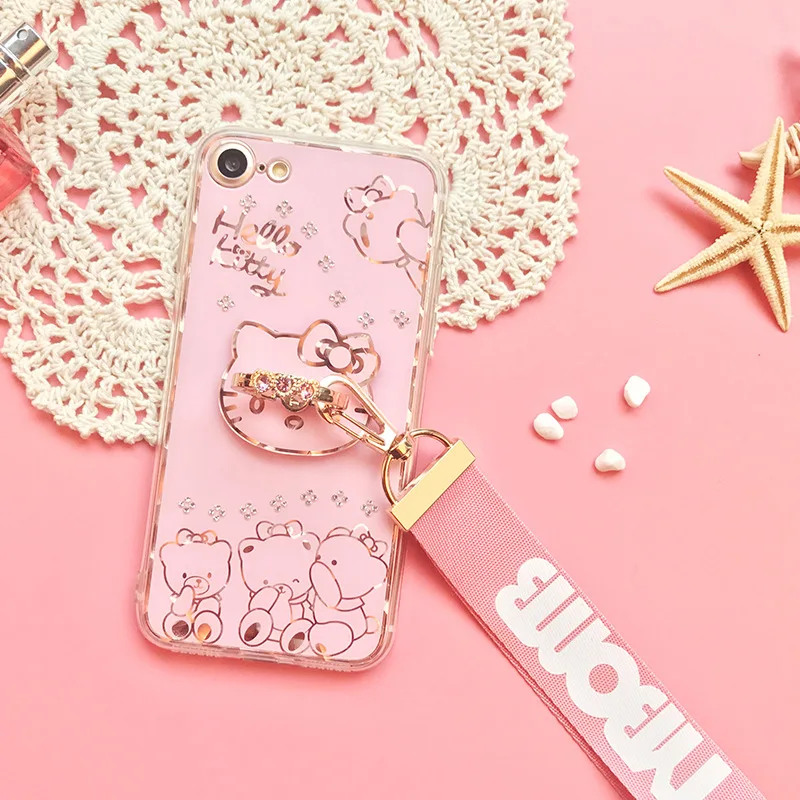Розовый Блестящий чехол для iphone 8 plus блестящий телефона 7 6 6s Kitty monkey + кольцо на