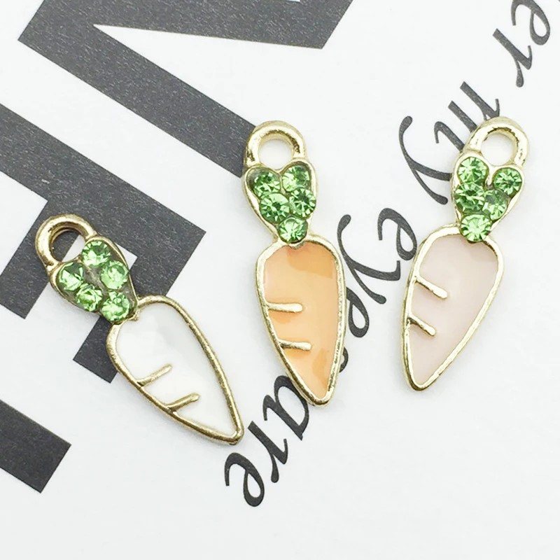 

10pcs Rhinestone Carrot Enamel Charms Drop Oil Radish Jewelry Accessory Pendants Bracelets Earring DIY Fits Handmade Craft YZ047