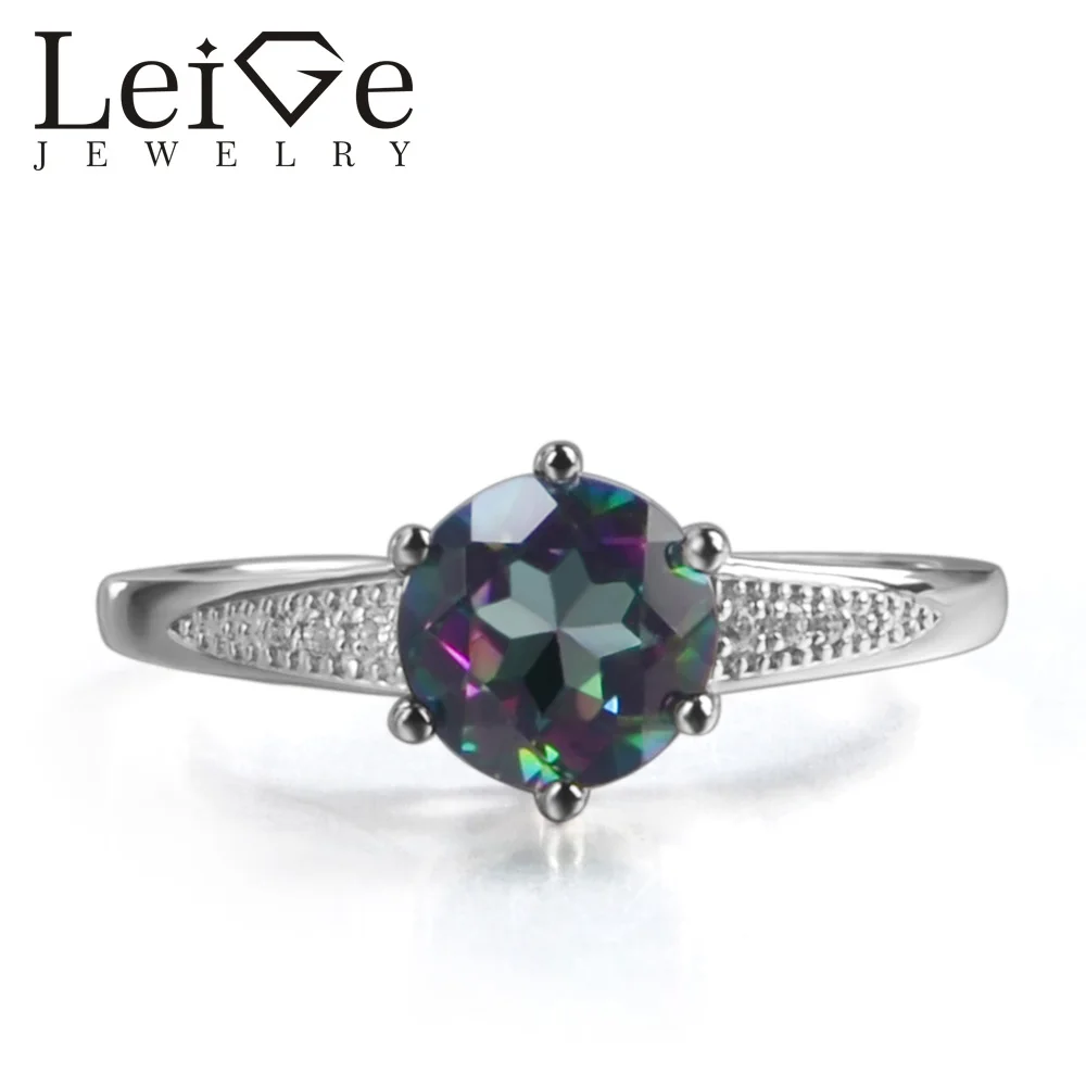 

Leige Jewelry Mystic Topaz Rings Rainbow Topaz Ring Rings Round Cut Rainbow Gemstone 925 Sterling Silver Fine Jewelry for Girls