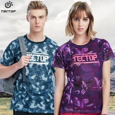 

TECTOP outdoor men women Camouflage printing Light thin Short sleeve T-shirts Breathable quick-drying camping running T-shirts