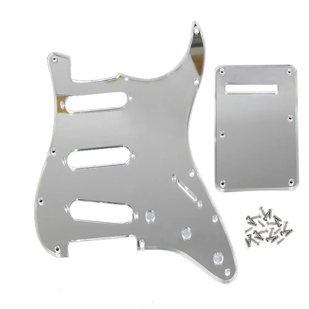 

FLEOR Silver Mirror Electric Guitar Pickguard SSS 11 Holes & Back Plate & Screws for Mexico/USA Modern ST Guitar Accessories