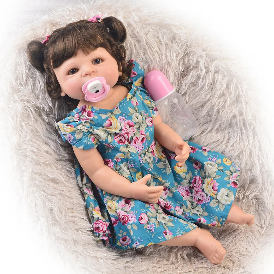 

Reborn curly hair girl doll 22" full vinyl silicone reborn baby dolls toys for children gift Bebes reborn bonecas