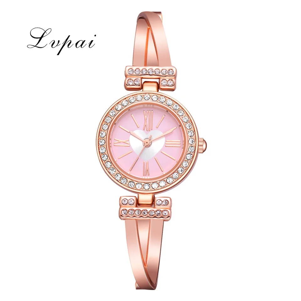 Rose Pink Lvpai Брендовые Часы-браслет для женщин, роскошные часы из розового золота, кварцевые часы, модные женские креативные Стразы, женские часы - Цвет: Rose Pink