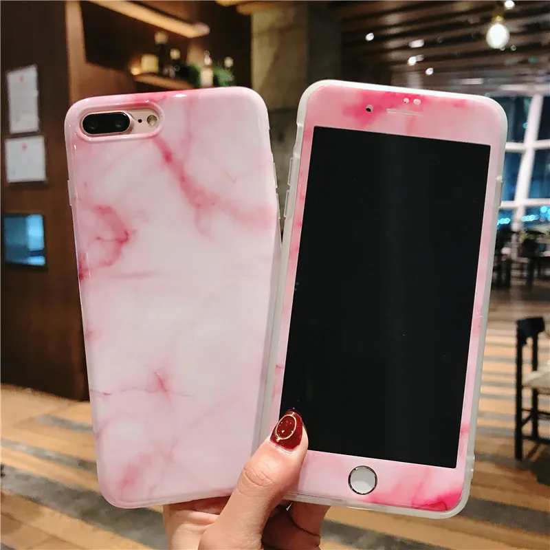 Для iPhone 7 7Plus Чехлы под мрамор + Защитная пленка для экрана из закаленного стекла