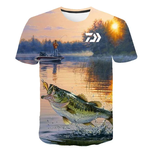Летняя мужская футболка DAIWA с коротким рукавом, одежда для рыбалки, Спортивная дышащая одежда для рыбалки, Мужская Пляжная футболка с принтом, Топ - Цвет: 13