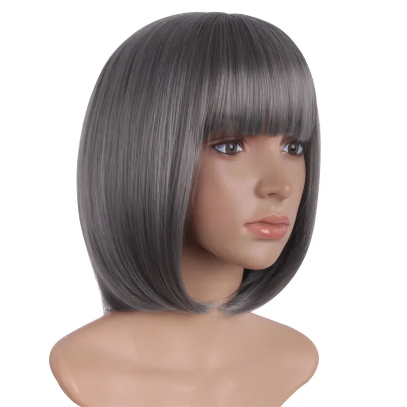 Mapofbeauty 12 ''Серый Боб парики для женщин косплей парик с плоской челкой короткий