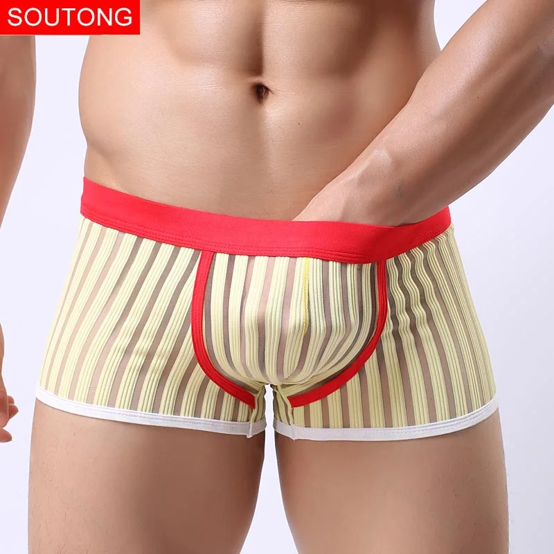 Soutong сексуальное мужское нижнее белье боксерские шорты для геев Слип homme calzoncillos hombre Боксер Марка спандекс полосатый прозрачный - Цвет: st12 6