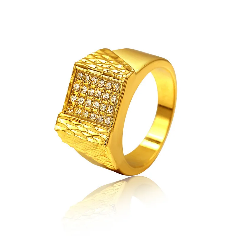 Bling мужское кольцо AAA + циркон золотистого цвета медный материал полностью CZ