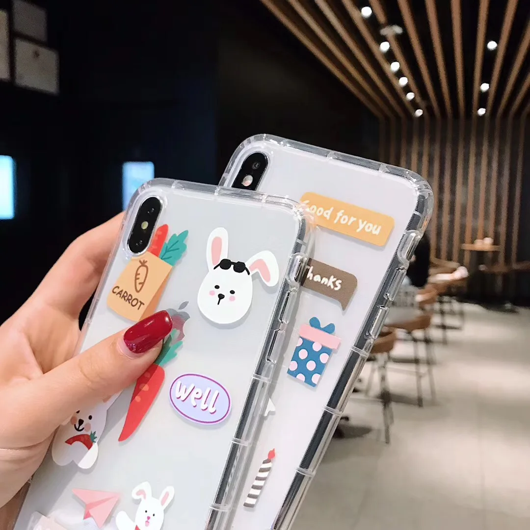 Корейский как стикер мультяшка милый кролик влюбленных чехол для iPhone X XS MAX XR 6 6s 7 8
