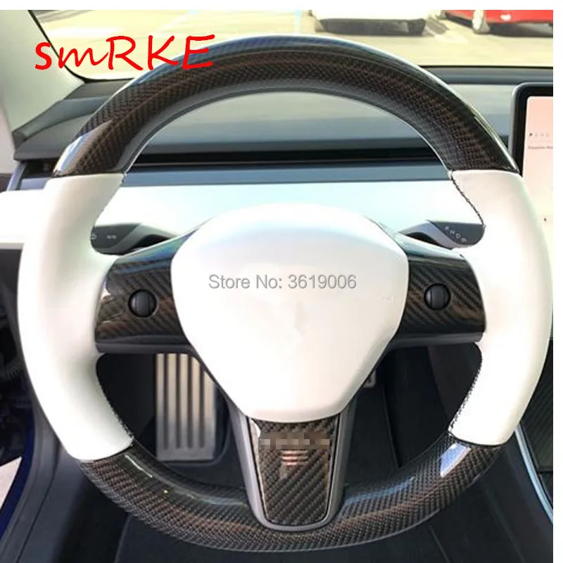 Для Tesla модель 3 DIY сшитый вручную чехол рулевого колеса автомобиля из углеродного