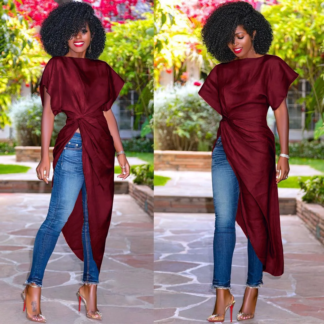 Solid Fashion Irregular Women Tshirt Office Lady Slash Neck Tee Shirt Femme Short Sleeve Summer Tunic Tops