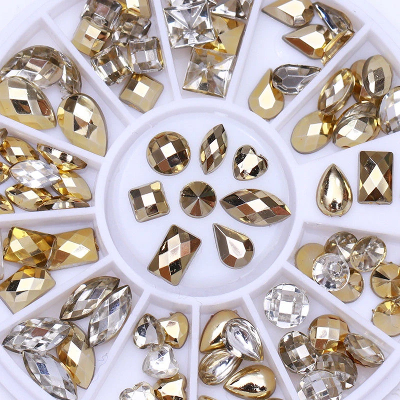 3D Double-sided Nail Art Rhinestone Wheel Charms Gold Heart Water Drop Shape Decorations Nails Tips | Красота и здоровье