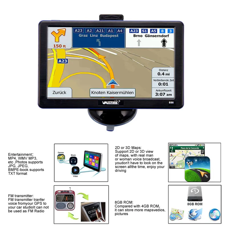 7 &quotдюймовый HD Автомобильный gps навигатор Sat Nav 256/8GB навигаторы Bluetooth AV IN FM MP3/mp4