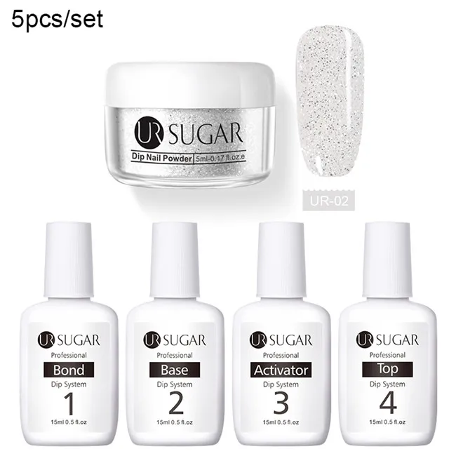 glitter 2 UR SUGAR 5pcs Dipping Nail Glitter Powder Kits Without Lamp Cure Dip System French Manicure with Base Activator Liquid Gel Set - Цвет: glitter 2