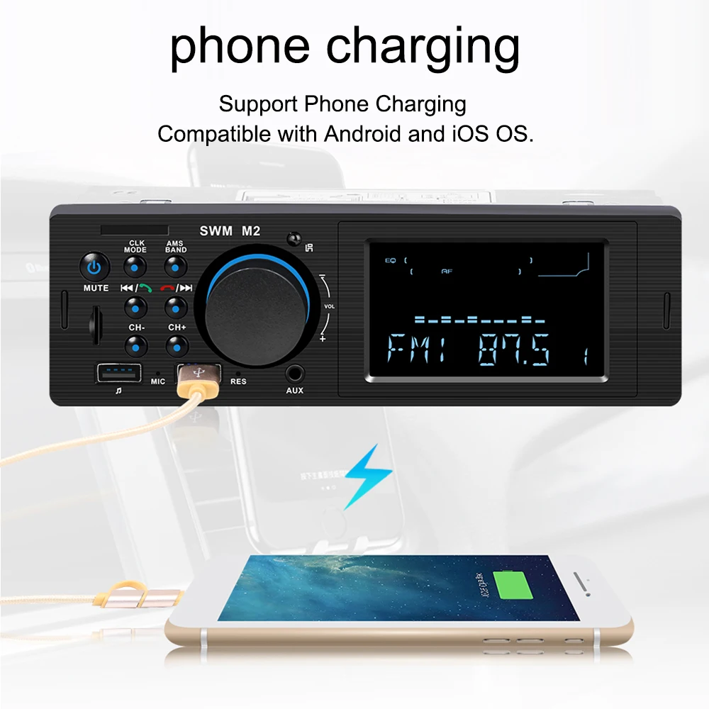 Автомагнитола SWM M2 с Bluetooth FM-радио 60 Вт mp3-плеер USB TF-карта 3 5 мм AUX громкая связь