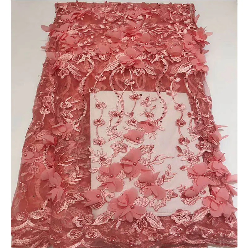 Новая модная тяжелая бисерная африканская кружевная ткань с объемными цветами на вышивке тюль на свадебное платье ZX-4561.