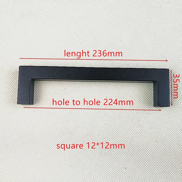 1212 224mm Диаметр 10 мм матовый черный 12 мм золотой цвет sqaure 12*12 мм черная дверца кухонного шкафа Ручка из нержавеющей стали "~ 24" - Цвет: 1212 224mm