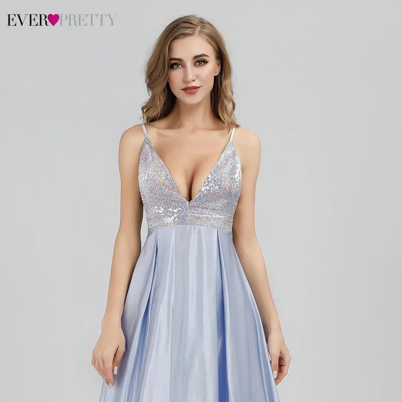 Свадебные платья расшитые блестками 2019 Ever Pretty A-Line Глубокий v-образный вырез без