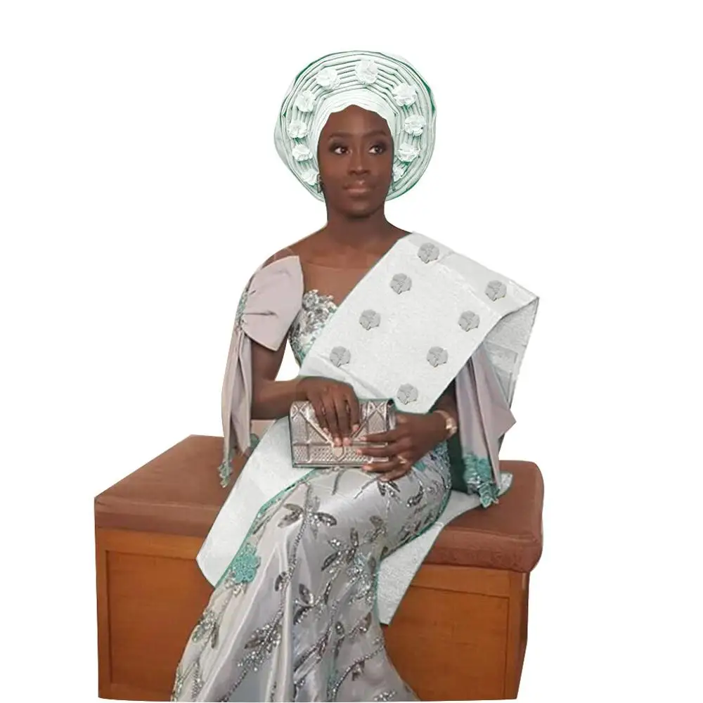 white ASO OKE геле Африканский Цветочный Женская повязка на голову с плеча - Цвет: white