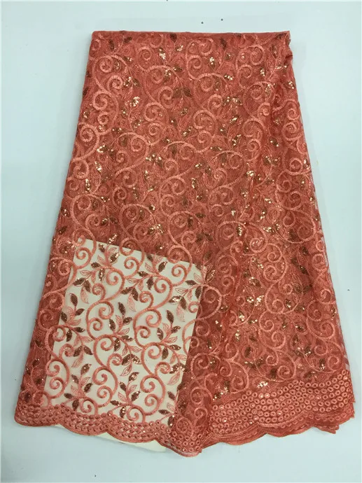 High Quality African Lace Fabric For Wedding 2017 Embroidered France mesh Fabrics peach color nigerian cord Sequins(16 | Дом и сад