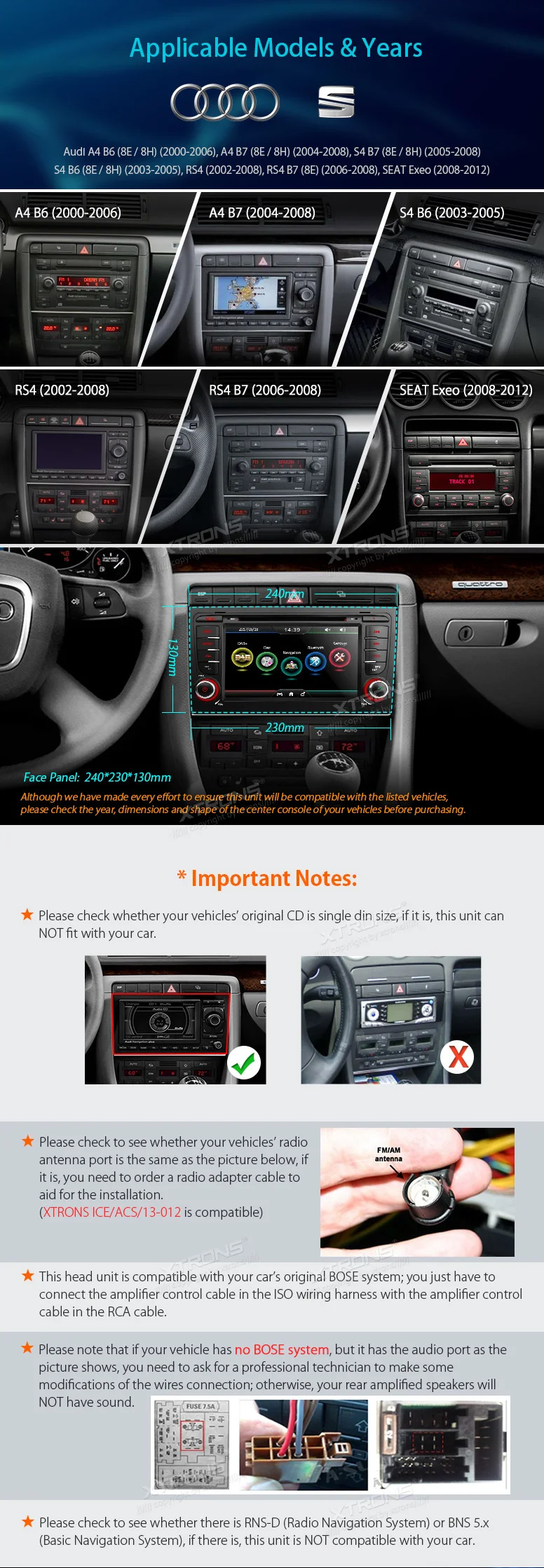 XTRONS " HD цифровой Сенсорный экран DAB+ Canbus gps автомобильный dvd плеер с навигацией плеер радио для Audi A4/S4/RS4 2002-2008/Seat EXEO