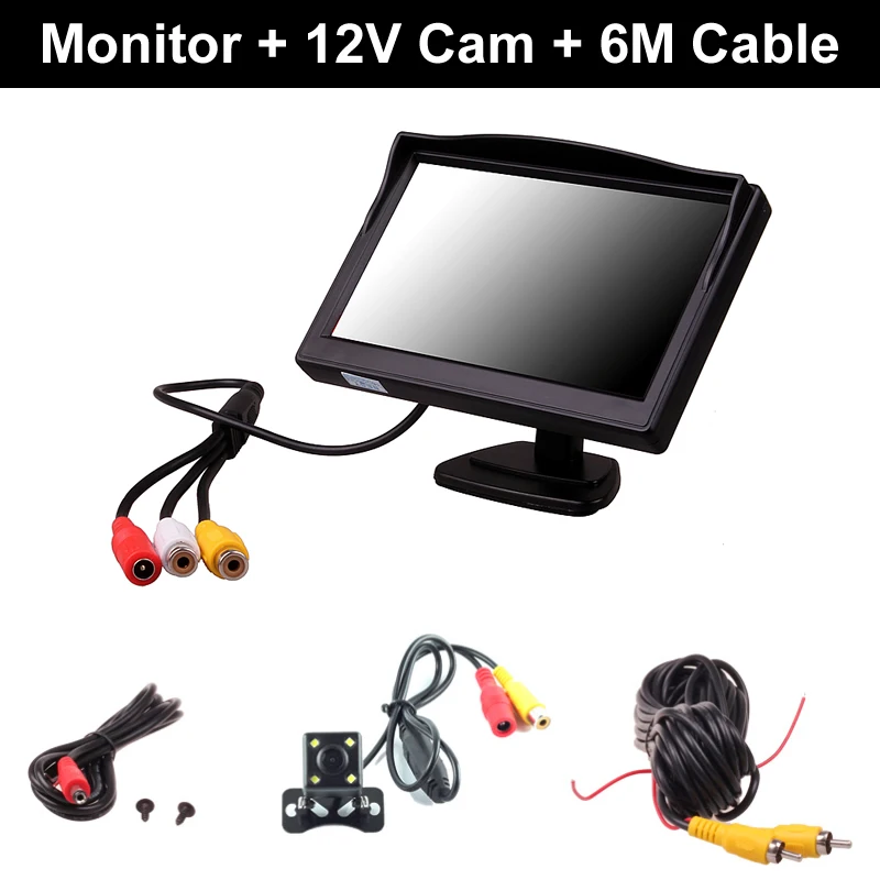 Monitor with 12V Cam Автомобильный Грузовик, автобус, 5 дюймов, 12 В, 24 В, HD светодиодный монитор с подставкой, экран с задней камерой заднего вида, комплект для парковки, комбинированный домашний CCTV - Название цвета: Monitor with 12V Cam